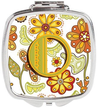 CJ2003-OSCM Letter O Floral Mustard & Green Compact Mirror