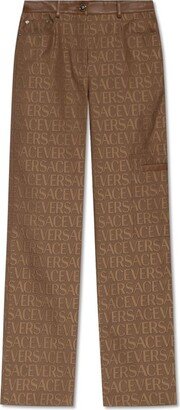 Logo Jacquard Leather Trousers