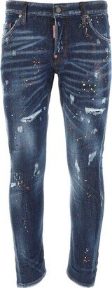 Distressed Paint-Splatter Skinny Jeans
