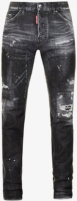 Mens Black Cool Guy Distressed Tapered-leg Mid-rise Stretch-denim Jeans