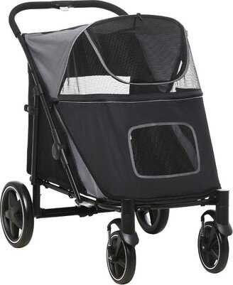 One-Click Foldable Large Doggy Stroller for Medium Dogs & Large Dogs, Pet Stroller with Storage, Dog Accessories, Dog Walking Stroller, Gray