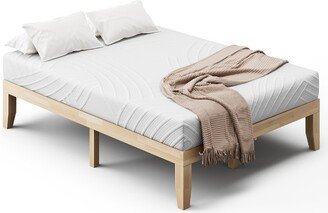 Full Size Wood Bed Frame & Memory 8'' Foam Mattress Set CertiPUR-US Certified Natural