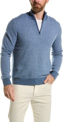 Amicale Cashmere Birdseye Cashmere 1/4-Zip Mock Sweater-AB