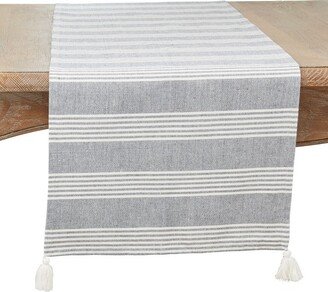 Saro Lifestyle Stripe Design Table Runner with Tassels, 16x72, Blue