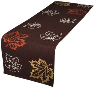 Rustic Autumn Embroidered Fall Table Runner, 54 x 16