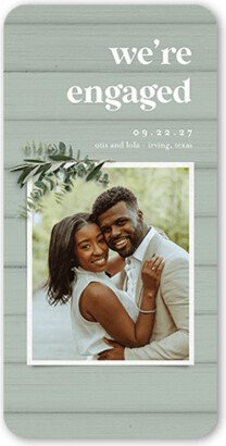 Save The Date Cards: Now Engaged Save The Date, Green, 4X8, Signature Smooth Cardstock, Rounded