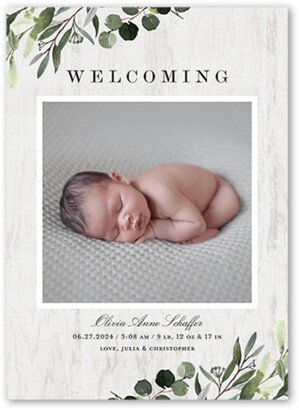 Birth Announcements: Soft Greenery Birth Announcement, Gray, 5X7, Matte, Signature Smooth Cardstock, Square