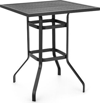 32'' Patio Square Bar Table Metal Cafe Bistro Table Garden Deck Black