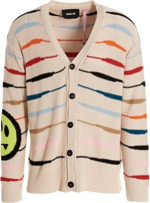 Striped V-Neck Buttoned Cardigan