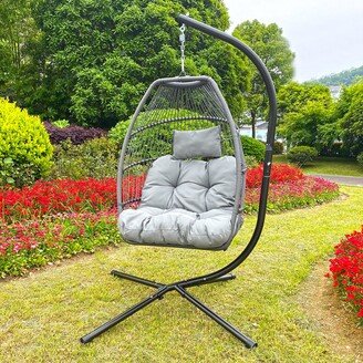 WANSE Rattan Swing Hammock Folding Hanging Egg Chair,With Cushion And Pillow