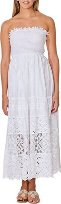 RANEES Strapless Cotton Lace Eyelet Cover-Up Dress