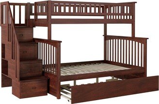 AFI Columbia Staircase Bunk Bed Twin over Full with Twin Size Urban Trundle Bed in Walnut