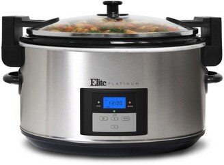 Elite Gourmet Elite Platinum 8.5 Quart Stainless Steel Programmable Slow Cooker with locking lid