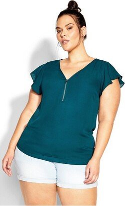 | Women's Plus Size Top Zip Fling - Jade - 16W