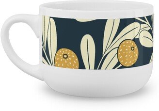 Mugs: Waved Vines And Fruit - Dark Latte Mug, White, 25Oz, Multicolor