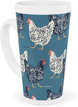 Mugs: Farmhouse Chickens - Blue Tall Latte Mug, 17Oz, Blue