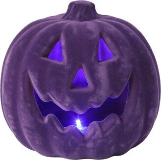 Led 8In Flocked Pumpkin