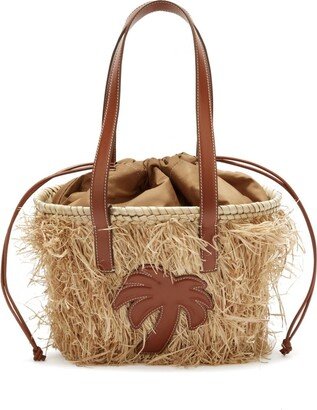 Drawstring Raffia Basket Bag