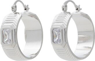 Ridged Pyramid Hoops Earrings Silver