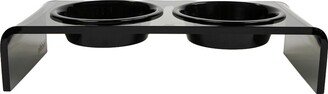 Hiddin Small Smoke Grey Double Bowl Pet Feeder With Black Bowls-AA