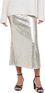 Seamed Sequin Midi Skirt