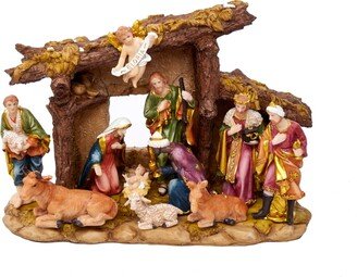 Resin Nativity Set with Figures and Stable - 11-Piece Set
