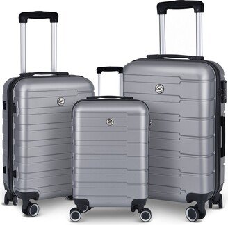 EDWINRAY Luggage 3 Piece Sets Hardside Carry-on Luggage with TSA Lock, Expandable Lightweight Suitcase Sets 20/24/28, Silver+Grey