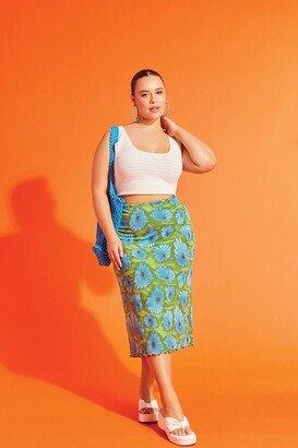 Plus Size Mesh Floral Print Midi Skirt