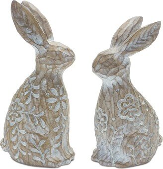 Set of 2 Floral Carved Rabbit Tabletop Figurines 8