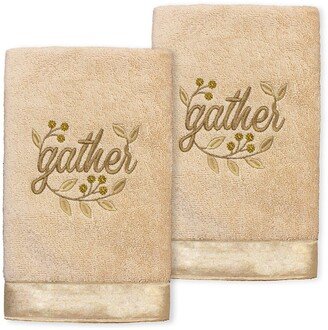 Gather Embroidered Luxury 100% Turkish Cotton Hand Towels - Set of 2