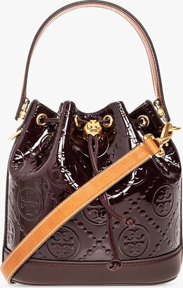 'T Monogram' Bucket Bag In Patent Leather - Burgundy