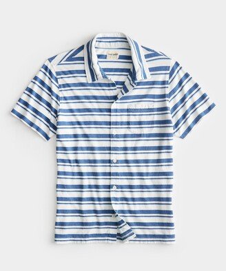 Bleached Stripe Indigo Full-Placket Polo