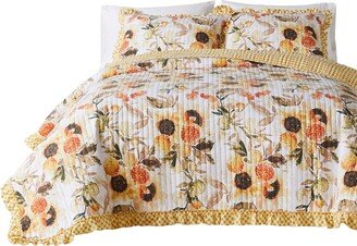 Kelsa 2 Piece Twin Quilt Set with Pillow Sham, Cotton, Ruffled Border, Gold