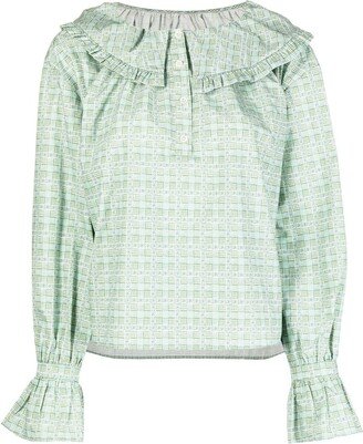 Meadow floral-gingham blouse