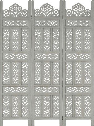 Hand carved 3-Panel Room Divider Gray47.2x65 Solid Mango Wood