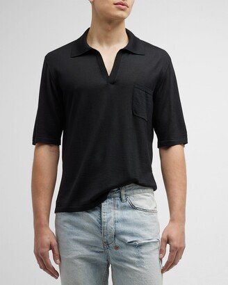 Men's Knit Polo Shirt with Open Collar