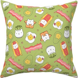 Pillows: Cats And Foods Pillow, Woven, White, 16X16, Double Sided, Green