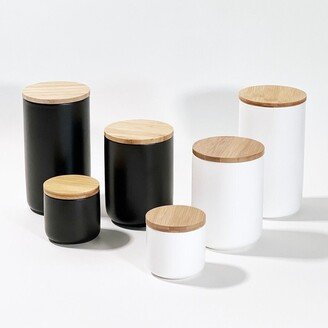 Ceramic Cylinder Storage Jar With Wood Lid/Minimalist Kitchen Organizer Food Jar/Coffee Tea Sugar Container/Seasoning Spice Canister