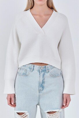 Women's V-neck Cropped Knit Sweater