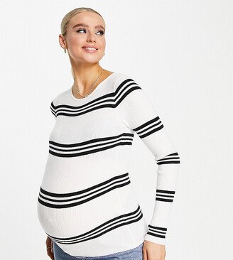 ASOS DESIGN Maternity crew neck sweater in stripe in black & white