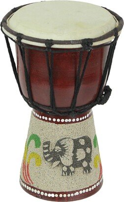 Things2Die4 Hand Carved Djembe Drum Painted Green Yellow Red Accents Instrument - 8 X 5 X 5 inches