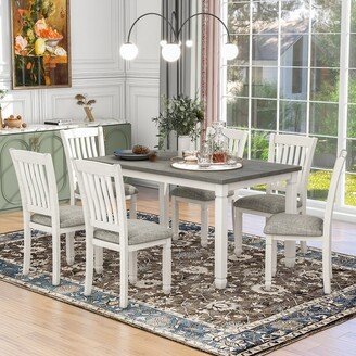 Aoolive 7-Piece Dining Table Set Wood Dining Table and 6 Upholstered Chairs with Shaped Legs for Dining Room