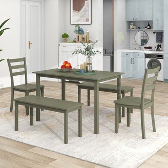 Farmhouse Rustic Style 5-Piece Wooden Dining Set