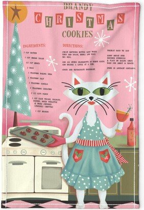 Retro Cat Tea Towel - Brandy Christmas Cookies By Kerrie Hubbard Studio Winter Festive Linen Cotton Canvas Spoonflower