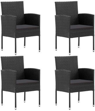 TONWIN Patio Chair 4 pcs Poly Rattan Garden Dining Chairs with Cushion, Black - 4 pcs