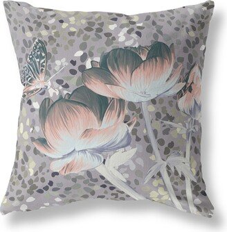 Amrita Sen Designs Amrita Sen Three Roses with Butterfly Indoor Outdoor Pillow Zip-AA