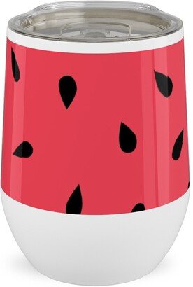 Travel Mugs: Watermelon Fruit Seeds Stainless Steel Travel Tumbler, 12Oz, Red