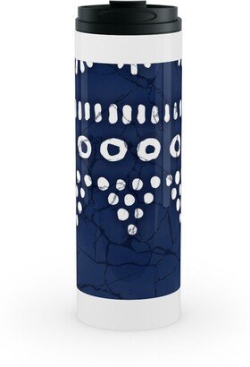 Travel Mugs: Day And Night Batik Stainless Mug, White, 16Oz, Blue