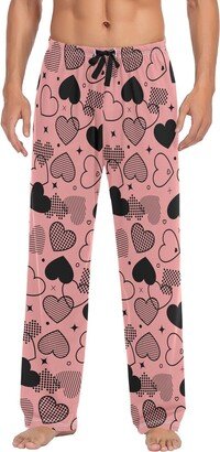 JIPONI Abstract Heart on Pink Background Mens Pajama Pants with Pockets