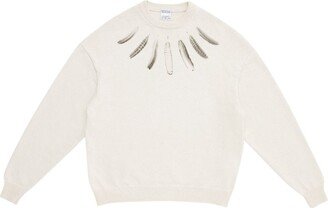 Feather-Print Crew-Neck Jumper